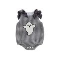 thumbnail image 1 of RUINIXCW Newborn Baby Girl Halloween Outfit Gingham Plaid Bubble Romper Funny Ghost Pumpkin Grimace Embroidery Sleeveless Bow Bodysuit Jumpsuit  Playsuit, 1 of 9