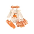 thumbnail image 1 of RUINIXCW Newborn Baby Girl Halloween Outfit Infant Girl Fall Winter Clothes Pumpkin Embroidery Long Sleeve Romper Ruffle Skirt Headband Stockings Set, 1 of 10