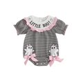 thumbnail image 1 of RUINIXCW Newborn Baby Girl Halloween Outfit Waffled Striped Bubble Romper Letter Ghost Pumpkin Embroidery Print Short Sleeve Smocked Bodysuits Jumpsuits, 1 of 9