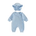 thumbnail image 1 of RUINIXCW Newborn Baby Girl Hospital Coming Home Outfit Infant Baby Girl Spring Fall Winter Clothes Heart Romper Ruffled Trim Jumpsuit Hat 2 Pcs Set, 1 of 9