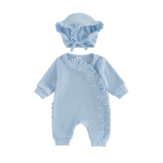 RUINIXCW Newborn Baby Girl Hospital Coming Home Outfit Infant Baby Girl Spring Fall Winter Clothes Heart Romper Ruffled Trim Jumpsuit Hat 2 Pcs Set