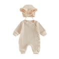 thumbnail image 1 of RUINIXCW Newborn Baby Girl Hospital Coming Home Outfit Infant Baby Girl Spring Fall Winter Clothes Heart Romper Ruffled Trim Jumpsuit Hat 2 Pcs Set, 1 of 9