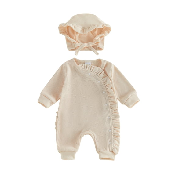 RUINIXCW Newborn Baby Girl Hospital Coming Home Outfit Infant Baby Girl Spring Fall Winter Clothes Heart Romper Ruffled Trim Jumpsuit Hat 2 Pcs Set