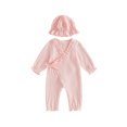 thumbnail image 1 of RUINIXCW Newborn Baby Girl Hospital Going Home Outfit Baby Girls Spring Fall Clothes Ruffle Trim Long Sleeve Wrapped Tie Romper Jumpsuit and Hat Set, 1 of 9