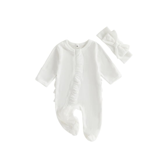RUINIXCW Newborn Baby Girl Hospital Going Home Outfit Footed Romper Infant Girl Spring Fall Winter Clothes Zip Ruffle Long Sleeve Footie Jumpsuit Bow