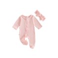 thumbnail image 1 of RUINIXCW Newborn Baby Girl Hospital Going Home Outfit Footed Romper Infant Girl Spring Fall Winter Clothes Zip Ruffle Long Sleeve Footie Jumpsuit Bow, 1 of 10