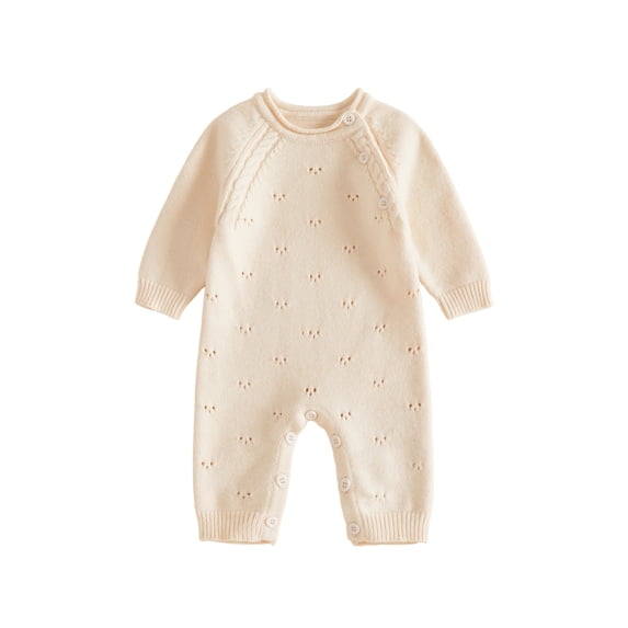 RUINIXCW Newborn Baby Girl Hospital Going Home Outfit Knit Sweater Romper Infant Girls Spring Fall Winter Clothes Solid Eyelet Long Sleeve Jumpsuit