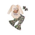 thumbnail image 1 of RUINIXCW Newborn Baby Girl Hunting Outfit Infant Baby Girl Spring Fall Winter Clothes Long Sleeve Romper with Bell Bottom Flare Pants Headband Set, 1 of 10