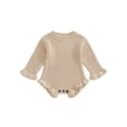 thumbnail image 1 of RUINIXCW Newborn Baby Girl Knit Sweater Romper Infant Baby Girl Fall Winter Clothes Basic Solid Color Ruffle Long Sleeve Bubble Bodysuit Pullover Top, 1 of 8