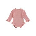 thumbnail image 1 of RUINIXCW Newborn Baby Girl Knit Sweater Romper Infant Baby Girl Fall Winter Clothes Basic Solid Color Ruffle Long Sleeve Bubble Bodysuit Pullover Top, 1 of 10