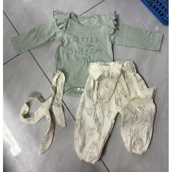 RUINIXCW Newborn Baby Girl Little Sister Outfit Infant Baby Girls Spring Fall Clothes Cute Letter Embroidery Long Sleeve Romper Pants Headband 3 Pieces Set