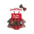thumbnail image 1 of RUINIXCW Newborn Baby Girl My First Christmas Outfit Xmas Romper Dress Infant Girl Strap Sleeveless Smocked Patchwork Tulle Tutu Dress Headband, 1 of 10