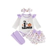 thumbnail image 1 of RUINIXCW Newborn Baby Girl My First Halloween Outfit Infant Girl Fall Clothes Embroidery Long Sleeve Romper Ruffled Skirt Headband Stockings Set, 1 of 10
