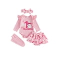 thumbnail image 1 of RUINIXCW Newborn Baby Girl My First Halloween Outfit Infant Girl Fall Clothes Letters Print Long Sleeve Romper Ruffled Skirt Headband Stockings Set, 1 of 10