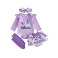 thumbnail image 1 of RUINIXCW Newborn Baby Girl My First Halloween Outfit Infant Girl Fall Winter Clothes Letters Embroidery Long Sleeve Romper Skirt Headband Socks Set, 1 of 10