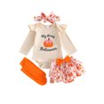 thumbnail image 1 of RUINIXCW Newborn Baby Girl My First Halloween Outfit Infant Girl Fall Winter Clothes Letters Embroidery Long Sleeve Romper Skirt Headband Socks Set, 1 of 10