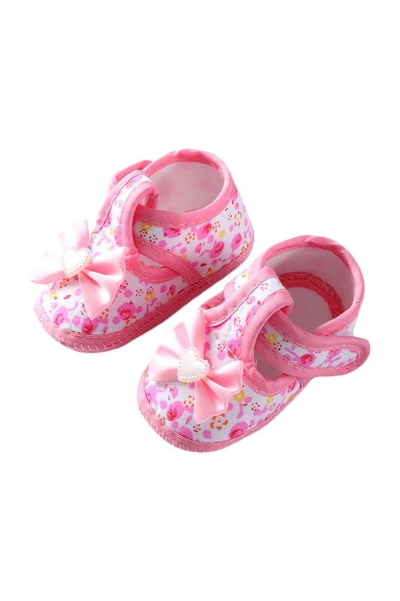 Newborn Baby Girl Shoes 0 4 9 12 Months Infant Shoes Baby Walking Shoes Baby Dress Shoes with Bownot Flower Print Non-Slip Soft Sole Crib Shoes