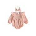 thumbnail image 1 of RUINIXCW Newborn Baby Girl Smocked Bubble Romper Infant Girls Spring Fall Winter Clothes Cotton Lien Outfit Puff Long Sleeve Bodysuit Headband Set, 1 of 10