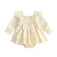 thumbnail image 1 of RUINIXCW Newborn Baby Girl Smocked Romper Dress Princess Birthday Baptism Wedding Party Dress Infant Baby Girls Spring Fall Clothes Square Neck Puff Long Sleeve Ruffled Dress, 1 of 10