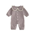 thumbnail image 1 of RUINIXCW Newborn Baby Girl Spring Fall Clothes Infant Girls Plaid Gingham Outfit One Piece Romper 0 3 6 12 18 Months Ruffled Doll Collar Long Sleeve Button Down Jumpsuit, 1 of 9