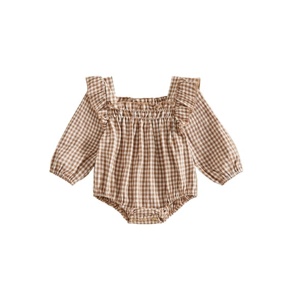 RUINIXCW Newborn Baby Girl Spring Fall Winter Outfit Plaid Gingham Bubble Romper Infant Girl Clothes Long Sleeve Square Neck Sweet Bodysuit Playsuit