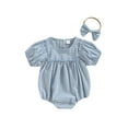 thumbnail image 1 of RUINIXCW Newborn Baby Girl Summer Clothes Infant Baby Girls Gingham Plaid Outfits Bubble Romper Puff Short Sleeve Bodysuit Playsuit with Headband Set, 1 of 9