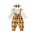 thumbnail image 1 of RUINIXCW Newborn Baby Girl Thanksgiving Outfit Infant Baby Girls Fall Winter Clothes Ribbed Romper Turcky Print Long Sleeve Fake 2-Pieces Patchwork Jumpsuit Headband, 1 of 9