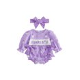 thumbnail image 1 of RUINIXCW Newborn Baby Girls Halloween Outfit Gingham Plaid Bubble Romper Long Sleeve Ghost Witch Hat Pumpkin Print Smocked Bodysuit Playsuit with Headband, 1 of 9