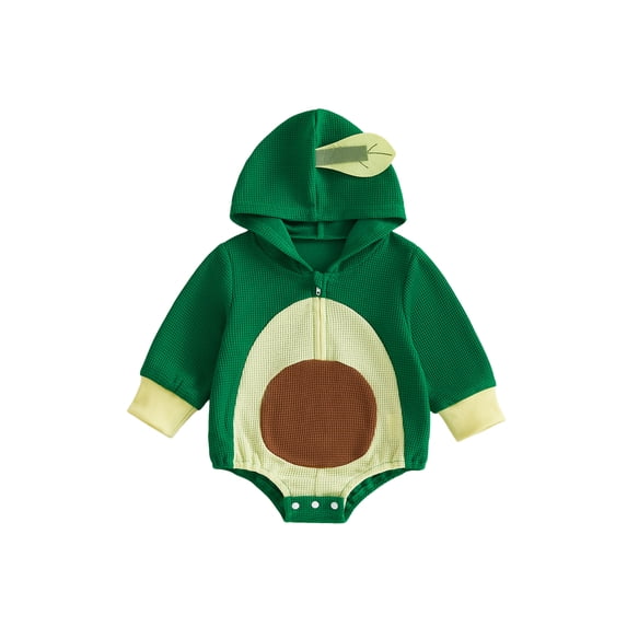 RUINIXCW Newborn Baby Halloween Avocado Costume Infant Baby Boy Girl Halloween Cosplay Outfit Spring Fall Winter Waffle Long Sleeve Hooded Zip Romper