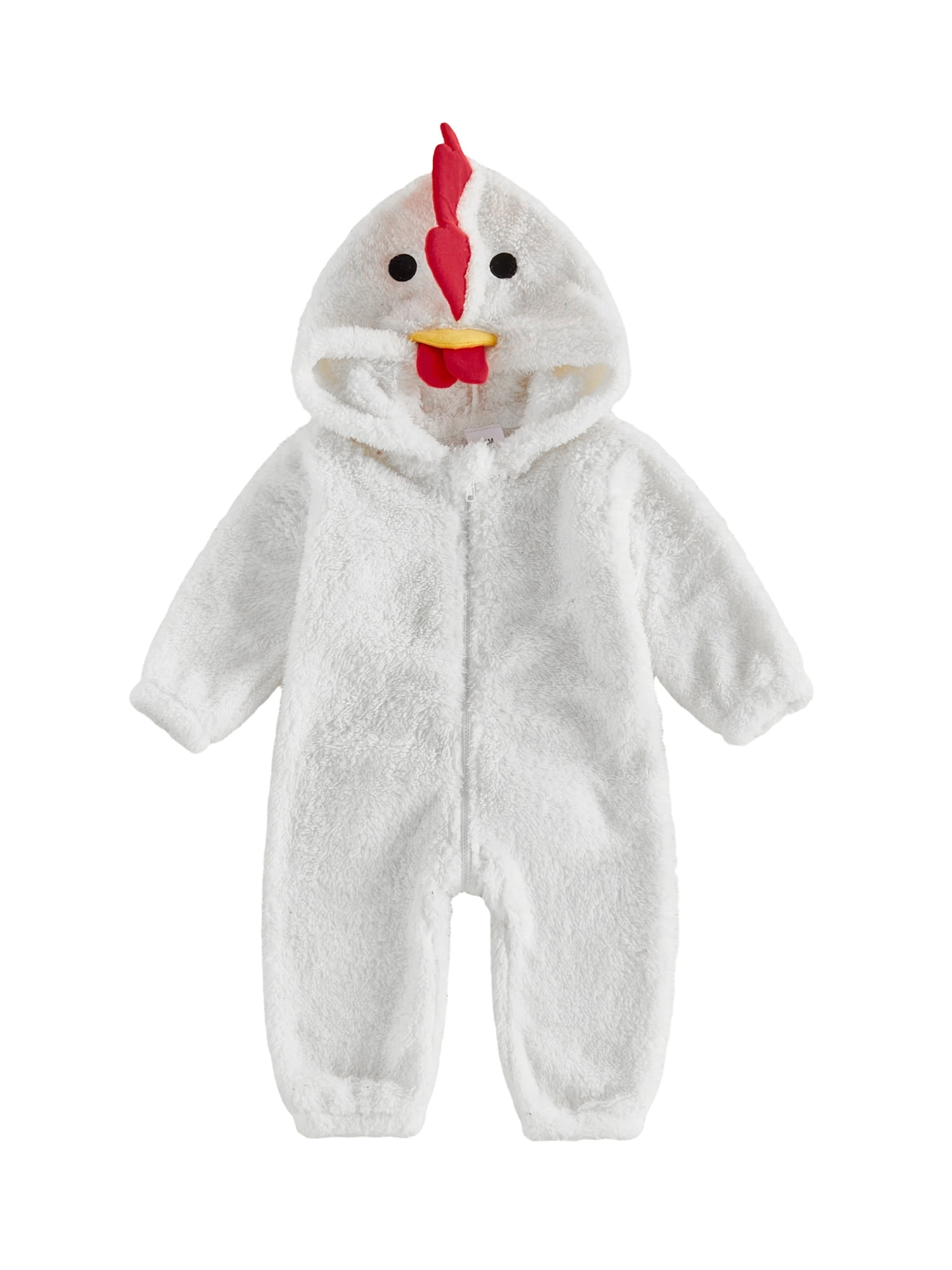 RUINIXCW Newborn Baby Halloween Chick Chicken Costume Infant Baby Girl Boy Halloween Outfit Fall Winter Romper Warm Plush Long Sleeve Zipper Hood Jumpsuit with Tail