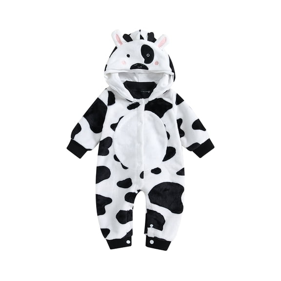 RUINIXCW Newborn Baby Halloween Cow Costume Infant Baby Boy Girl Warm Fall Winter Clothes Warm Plush Jumpsuit Snowsuit Long Sleeve Button Hooded Romper