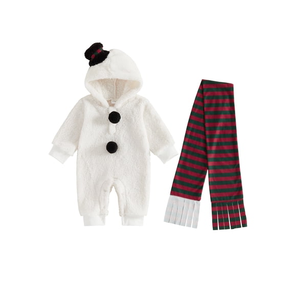 RUINIXCW Newborn Baby Snowmen Costume Baby Girl Boy Christmas Halloween Cosplay Outfit Infant Fall Winter Clothes Fleece Jumpsuit Hood Romper Scarf