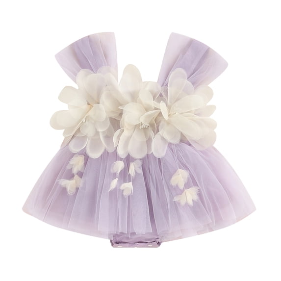 RUINIXCW Newborn First Birthday Cake Smash Outfit Baby Girl Summer Tulle Romper Dress Baby Girls Photoshoot Outfits Sleeveless 3D Flower Decor Baptism Tutu Dress