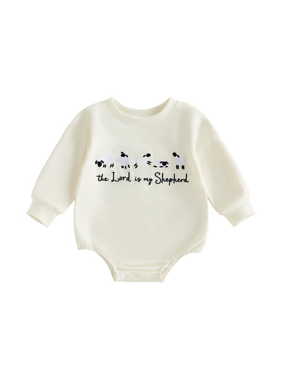 Newborn Girl Boy Bubble Romper Infant Christian Clothes Spring Fall Winter Outfit Sheep The Lord Is My Shepherd Letters Long Sleeve Bodysuit