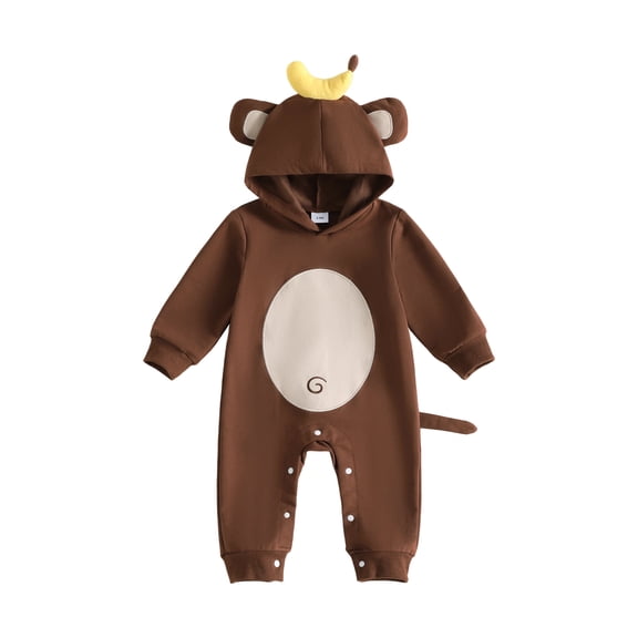 RUINIXCW Newborn Halloween Monkey Costume Infant Baby Boy Spring Fall Winter Clothes Toddler Animal Cosplay Outfit Jumpsuit Long Sleeve Hooded Romper