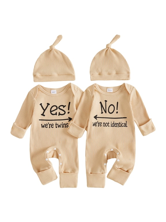 Newborn Twins Matching Outfits for Baby Boy Girl Rib Romper 2Pcs Long Sleeve Jumpsuit Hospital Going Home Outfit Spring Fall Winter Clothes