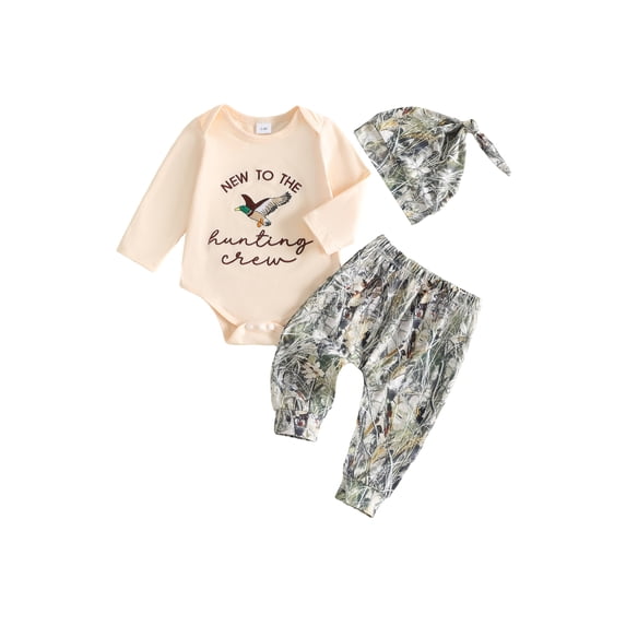 RUINIXCW Newbron Baby Boy Hospital Coming Home Outfit Duck Hunting Outfit Infant Baby Boy Spring Fall Winter Clothes Mallard Long Sleeve Romper Pants Hat Set