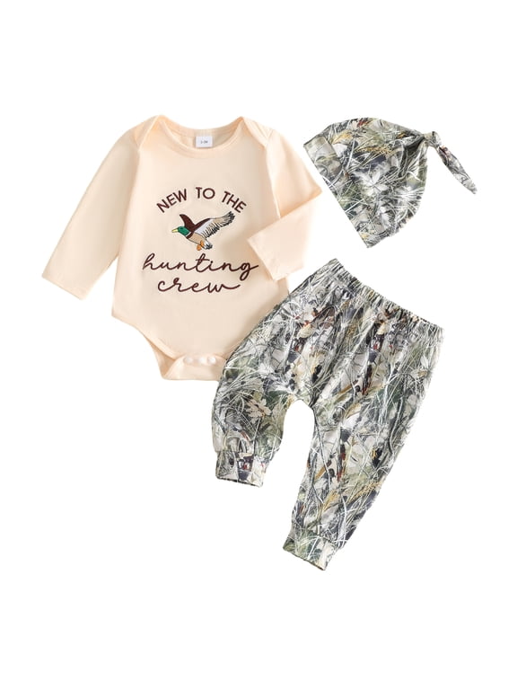 Newbron Baby Boy Hospital Coming Home Outfit Duck Hunting Outfit Infant Baby Boy Spring Fall Winter Clothes Mallard Long Sleeve Romper Pants Hat Set