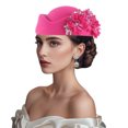 thumbnail image 1 of RUINIXCW Pillbox Church Hats for Women Pillbox Hat with Flowers British Hats Vintage Felt Berets Fascinator Tea Party Hat Cap, 1 of 9