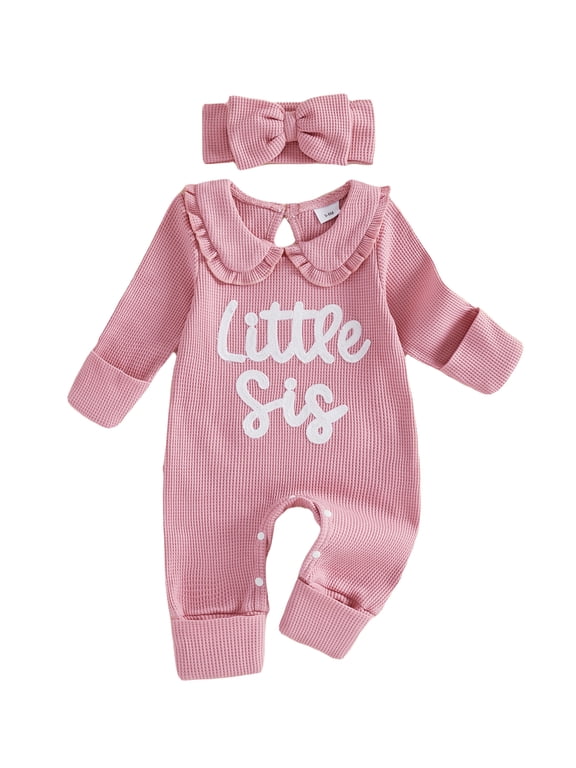 RUINIXCW Preemie/Newborn/Baby Girl Outfit, Long Sleeve Romper and Bow Headband 2Pcs