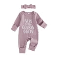 thumbnail image 1 of RUINIXCW Preemie/Newborn/Baby Girl Outfits Letter Embroidery Crew Neck Long Sleeve Romper and Bow Headband 2 Pcs Set for Fall, 1 of 9