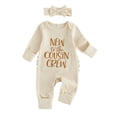 thumbnail image 1 of RUINIXCW Preemie/Newborn/Baby Girl Outfits Letter Embroidery Crew Neck Long Sleeve Romper and Bow Headband 2 Pcs Set for Fall, 1 of 9