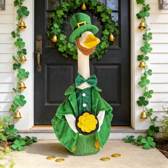 RUINIXCW Spring St Patricks Day Porch Goose Outfit for 23 inch Cement Plastic Goose Statue Accessories Irish Porch Goose Clothes Jacket and Green Top Hat Bowtie Yard Patio Lawn Art Decor (No Goose)