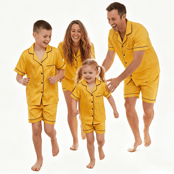 RUINIXCW Summer Family Matching Pajamas Sets Matching Pjs For Couples Silk Stain Family Pajamas for Women Men Button Down Short Sleeve Shirt and Lounge Shorts Sets 2 Pcs Loungewear Sleepwear