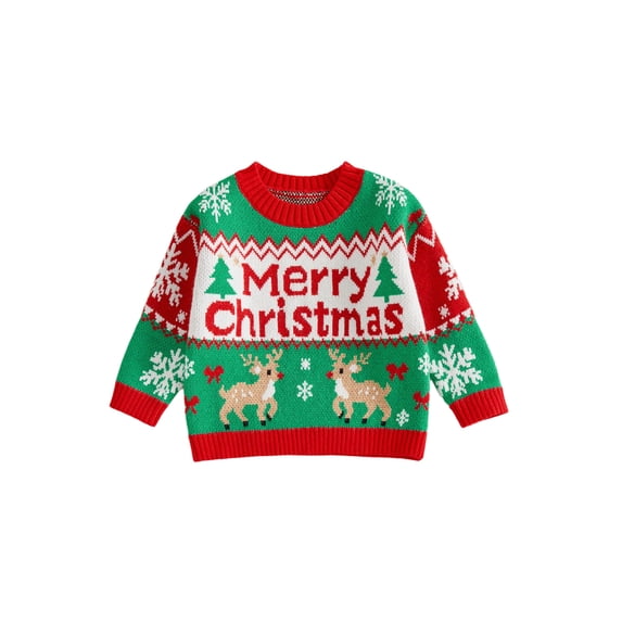RUINIXCW Toddler Baby Baby Girl Boy Christmas Ugly Sweater Fall Winter Xmas Knit Sweaters Infant Girl Boy Reindeer Long Sleeve Jumper Pullover Tops