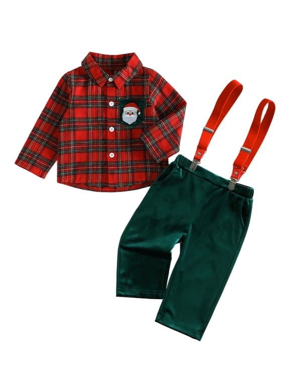Toddler Baby Boy Christmas Outfit Infant Baby Boy Baptism Gentleman Church Outfit Fall Winter Long Sleeve Shirt Velvet Suspender Pants Set