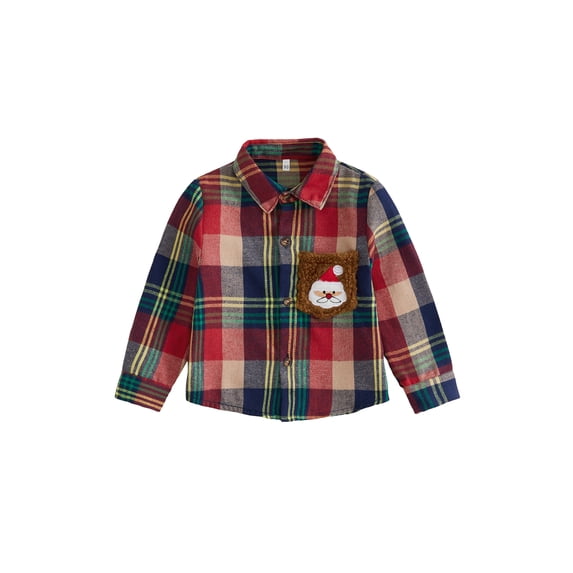 RUINIXCW Toddler Baby Boy Christmas Plaid Shirts Outfit Infant Baby Boys Fall Winter Gingham Shirt Long Sleeve Lapel Button Down Santa Chest Pocket Shirt Tops