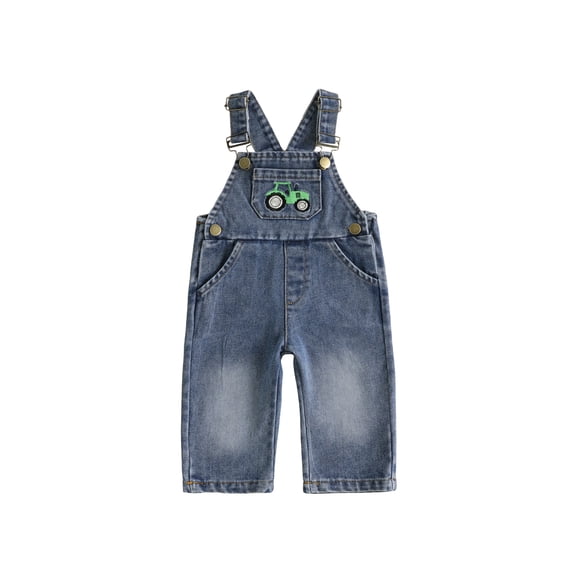 RUINIXCW Toddler Baby Boy Denim Overalls Tractor Embroidery Sleeveless Jumpsuit