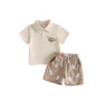 thumbnail image 1 of RUINIXCW Toddler Baby Boy Football Outfit Infant Baby Boy Summer Fall Clothes Rugby Embroidery Short Sleeve Lapel Shirt and Plaid Pockets Shorts 2 Pcs Set, 1 of 9