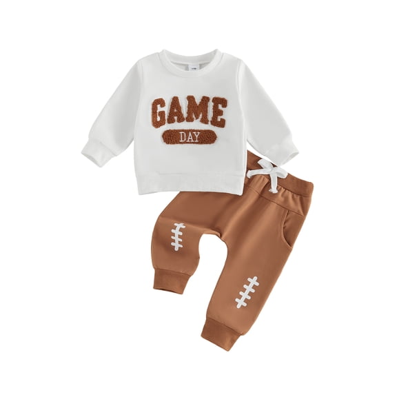 RUINIXCW Toddler Baby Boy Football Outfits Letter Embroidered Long Sleeve Sweatshirt and Jogger Pants 2 Piece Set for Winter Fall